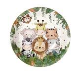 Set 10 farfurii unica folosinta, flippy, imprimeu jungle, din carton, 17 cm, verde