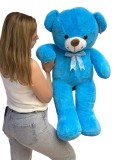 Urs de plus albastru 90cm, pufos, cu fundita. Jucarie plus copii, baieti si fete. Material moale si pufos. Cadou ideal. 