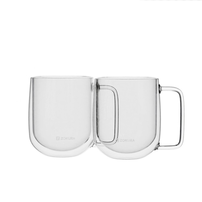 Set 2 cani sticla, cu perete dublu, 350ml - Zokura