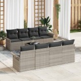 Set Sofa Grădină 9 Piese cu Perne Gri Deschis Ratan Poli