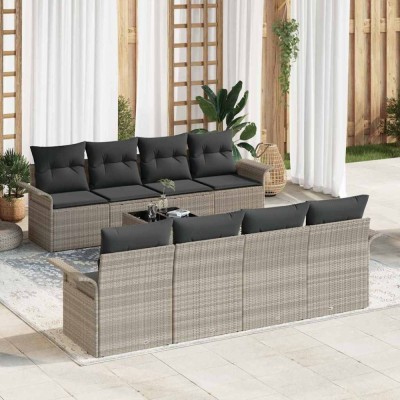 vidaXL Set de canapele pentru grădină 9 pcs Gri deschis Rattan poli 3345292 foto