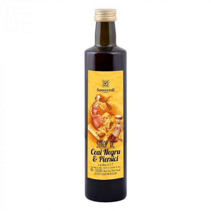 SIROP ICE TEA - CEAI NEGRU&amp;PIERSICI FARA ZAHAR ECO (sticla) 500ml SONNENTOR