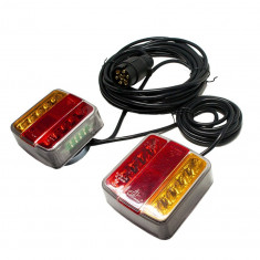 Set Stopuri LED pentru Remorca sau Camion 12/24V cu Priza si Cablu 7.5m, Montare cu Magnet, Gri foto