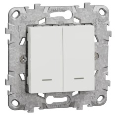 Intrerupator dublu cu indicator luminos Schneider Electric Noua Unica NU521118NZ, incastrat, 10A, alb