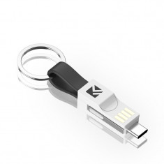 Cablu breloc pentru incarcare 3in1 Magnetic Iphone Samsung Huawei USB to 8 Pin + Micro USB + USB-C / Type-C Negru AutoProtect KeyCars