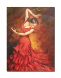 Tablou dansatoarea de flamenco pictat manual, 70x50cm pictura ulei pe panza, Mircea Iordache