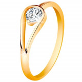 Inel din aur de 14K, cu bra&Aring;&pound;e &Atilde;&reg;nguste, zirconiu transparent &Atilde;&reg;n cerc - Marime inel: 58
