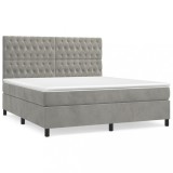 Cumpara ieftin Pat box spring cu saltea, gri deschis, 180x200 cm, catifea