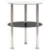 Masă laterală Gossi 2 nivele, sticlă securizată transparent/negru, 38 cm, rotundă,living, cafea,capat canapea