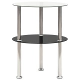 Masă laterală 2 niv. transparent/negru 38 cm sticlă securizată