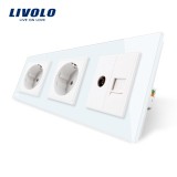 Cumpara ieftin Priza tripla Livolo cu rama din sticla 2 prize simple+TV/internet SmartElectro IntelligentHouse