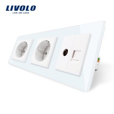 Priza tripla Livolo cu rama din sticla 2 prize simple+TV/internet SmartElectro IntelligentHouse foto