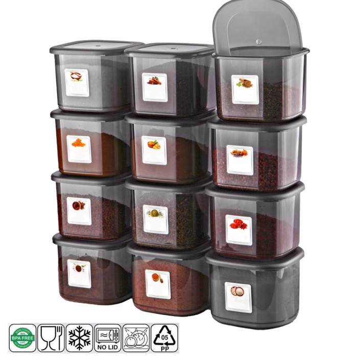 Set GinzaMaison 12 Recipiente Alimentare de 500 ml pentru Frigider, Congelator, Dulap sau Camara, potrivit pentru Cuptor cu Microunde, cu 24 etichete