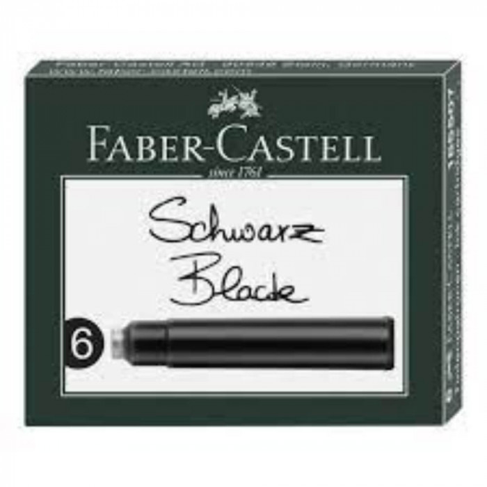 Set 6 Cartuse cu Cerneala Faber-Castell, Neagra, Cartuse Cerneala, Rezerva Cerneala, Patorane Cerneala, Mine Stilou, Mine pentru Stilou, Mine de Stilo