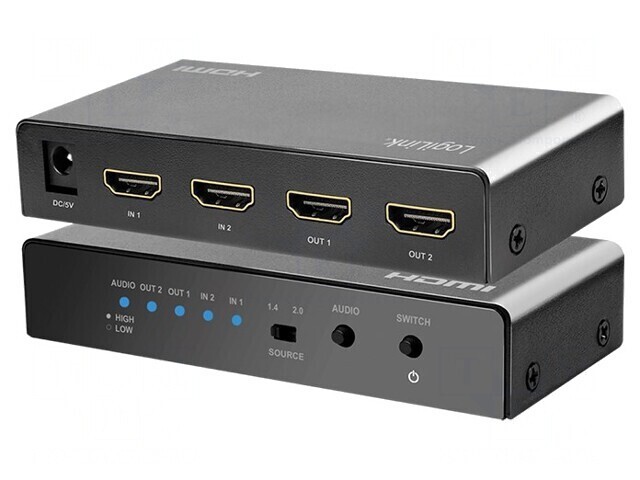 Switch HDMI 2.0 HDCP 2.2 Negru cu 2 Intrări HDMI