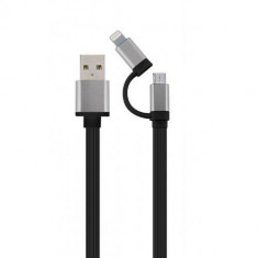 Cablu de date Gembird USB - micro USB + Lightning 1m Black Grey foto