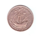 Moneda Anglia 1/2 / half penny 1942, stare foarte buna, curata