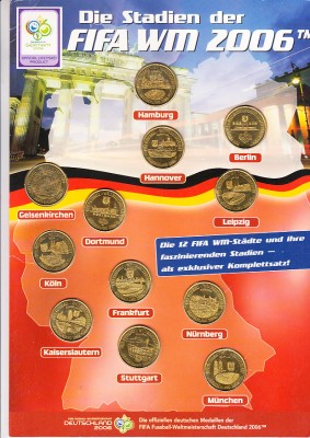 D12 - sport - fotbal - Cupa mondiala Germania 2006 - monede aurii cu stadioanele foto