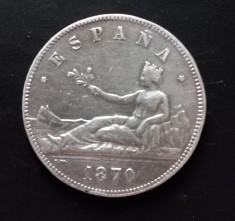 moneda din argint _ Spania _ 5 pesetas 1870 (SN M ) foto