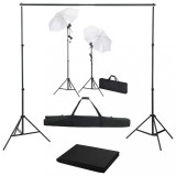 VidaXL Kit studio foto cu fundal, lămpi și umbrele