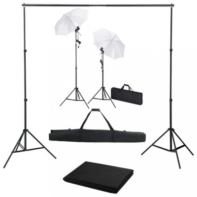 vidaXL Kit studio foto cu fundal, lămpi și umbrele foto