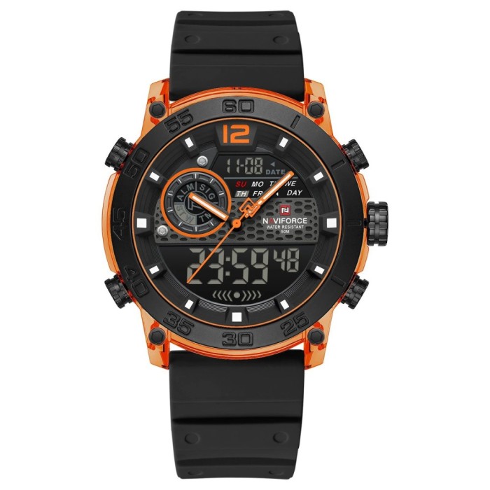 Ceas Barbati Naviforce 6104 Negru-Portocaliu , Design Sport, Functii Multiple, Alarma, Rezistent la Apa 5ATM