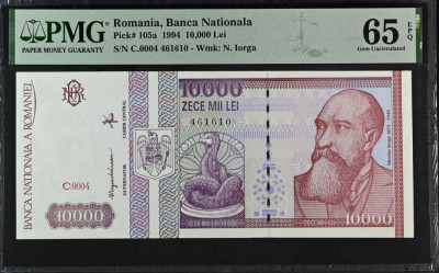 10.000 lei 1994 gradata PMG 65 EPQ Gem Unc foto