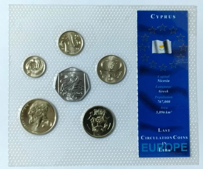 CIPRU - SET 6 MONEDE DE CIRCULATIE UNC-- ANI DIFERITI - - 1, 2, 5, 10, 20, 50 CENTI