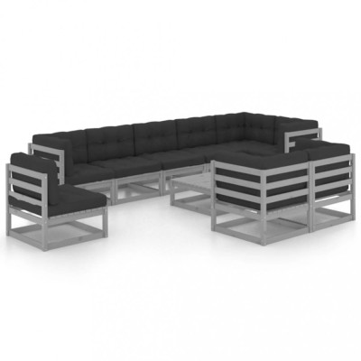 Set mobilier de gradina cu perne, 10 piese, lemn masiv pin foto