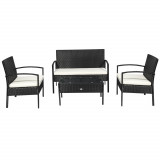 Cumpara ieftin Outsunny Set Mobilier de Grădină din Ratan Negru 4 Piese cu Perne Confortabile 108x60x77cm Ideal pentru Terasă și Spații Exterioare | Aosom Romania