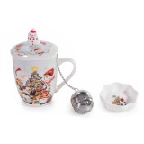 Set cana infuzor ceai, farfurioara Craciun portelan multicolor &Oslash; 8,5 cm x 10,5 H, 350 ml