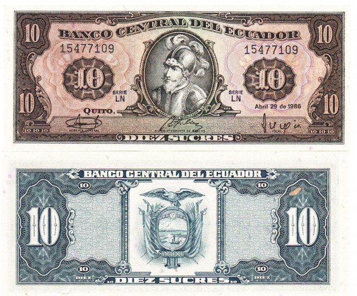 Ecuador 10 Sucres 1986 P-121 UNC