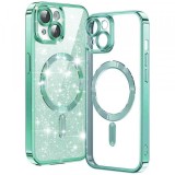 Husa MagSafe pentru Apple iPhone 14, Techsuit, Luxury Glitter, Verde Deschis