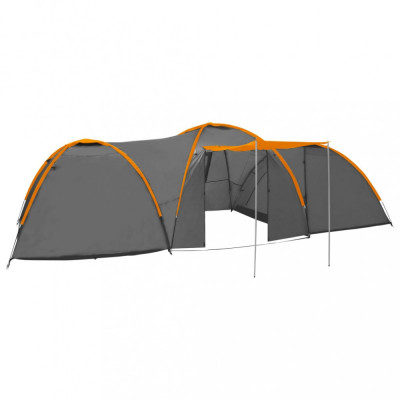 Cort camping tip iglu, 8 pers., gri/portocaliu, 650x240x190 cm foto
