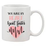Cana alba personalizata &#039;You make my heart beat faster&#039;, INOVATIX&reg;. 330ml