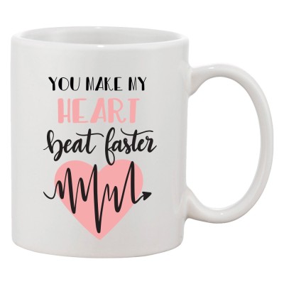 Cana alba personalizata &amp;#039;You make my heart beat faster&amp;#039;, INOVATIX&amp;reg;. 330ml foto
