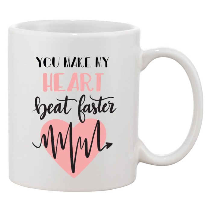 Cana alba personalizata &#039;You make my heart beat faster&#039;, INOVATIX&reg;. 330ml