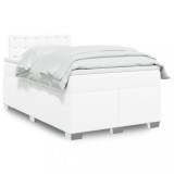 vidaXL Pat box spring cu saltea, alb, 120x190 cm, piele ecologică
