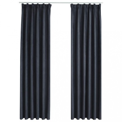 Draperii opace cu carlige, 2 buc., antracit, 140 x 175 cm foto