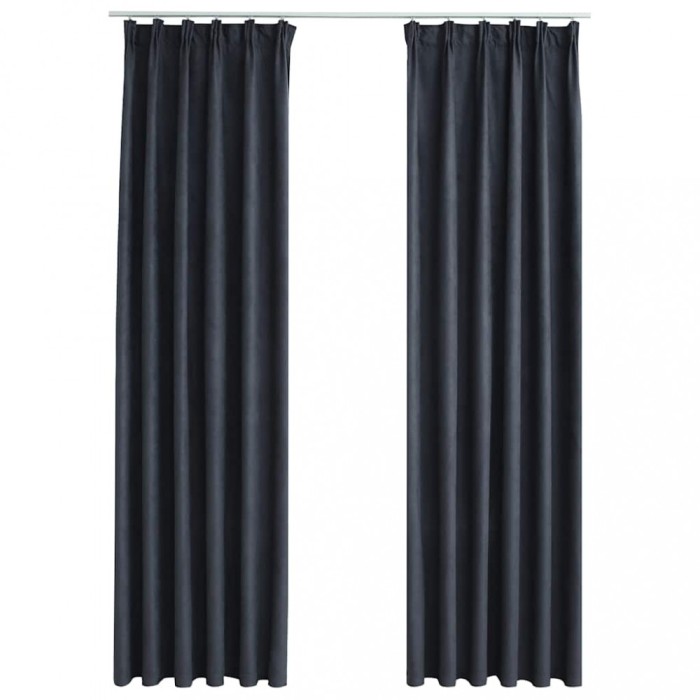 Draperii opace cu carlige, 2 buc., antracit, 140 x 175 cm