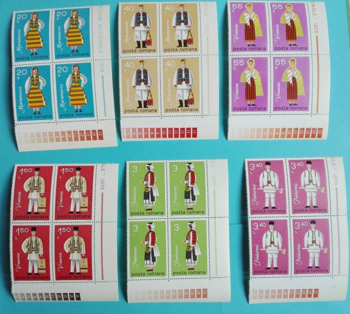 TIMBRE ROM&Acirc;NIA LP 995/1979 Costume naționale -Bloc de 4 timbre -MNH