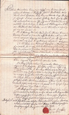 A3064N Contract de &amp;icirc;mprumut bani, 1823, T&amp;acirc;rgu Lăpuș, Maramureș, cu sigiliu &amp;icirc;n ceară roșie, act &amp;icirc;n limba maghiară foto