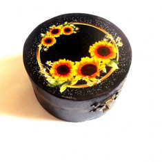 Cutie cu floarea soarelui , cutie din lemn cu model floral 41866