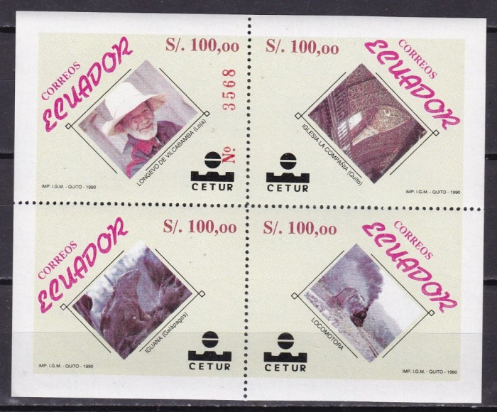 Ecuador 1990 turism vederi fauna trenuri MI bl.146 MNH