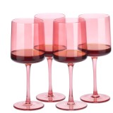 Set 4 Pahare Vin Navaris, 400 ml, cu picior, roz, design modern, 56212.04