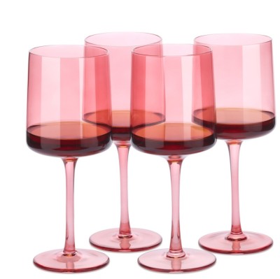Set 4 Pahare Vin Navaris, 400 ml, cu picior, roz, design modern, 56212.04 foto