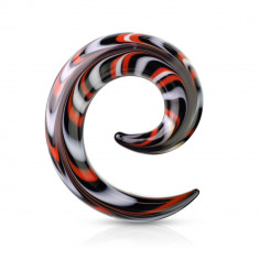 Expander pentru urechi spiralat din sticlă - modele colorate alb, roșu și negru - Lățime: 6 mm