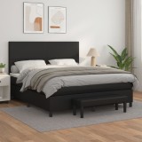 VidaXL Pat box spring cu saltea, negru, 160x200 cm, piele ecologică 3137551