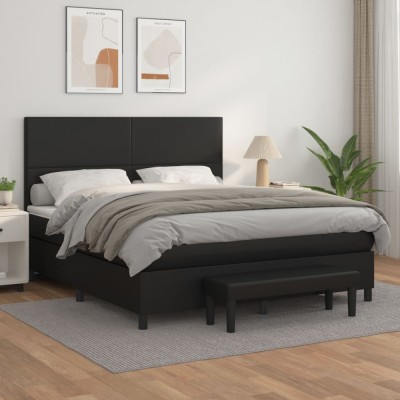vidaXL Pat box spring cu saltea, negru, 160x200 cm, piele ecologică 3137551 foto