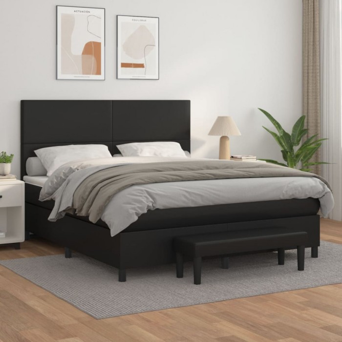 vidaXL Pat box spring cu saltea, negru, 160x200 cm, piele ecologică 3137551